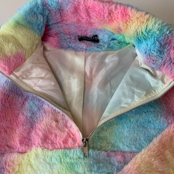 Unicorn Cotton Candy FauxFur Fleece Pullover 1/2 Zip Sweatshirt - Picture 4 of 5